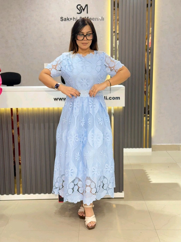 SKU  2055 Beautiful Hakoba Dress - Free Size M To XL, Blue