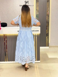 SKU  2055 Beautiful Hakoba Dress - Free Size M To XL, Blue
