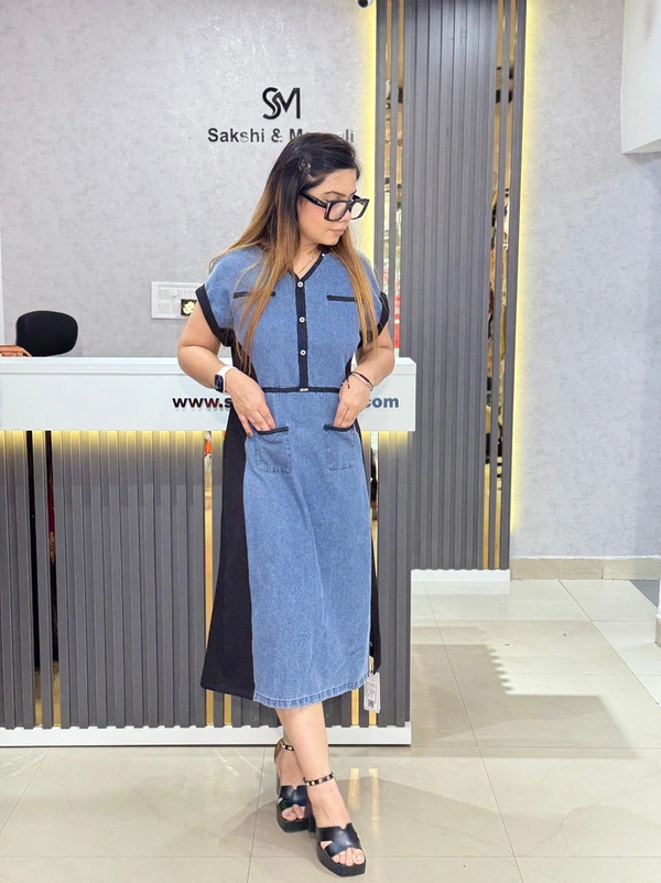 SKU 2058 Elegant Denim Dress - Black, Free Size M To XXL