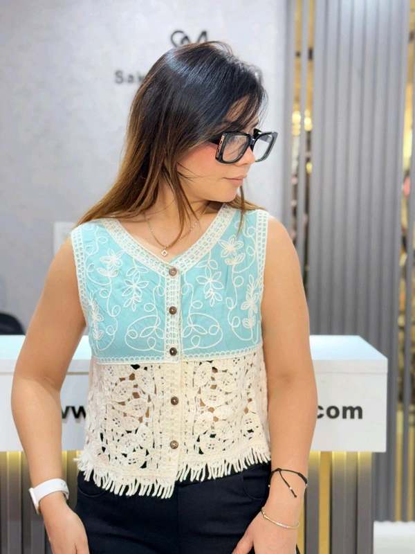 SKU 2004 Beautiful Soft Denim Jacket With Cochet Embroidery  - Free Size M To XL, Green
