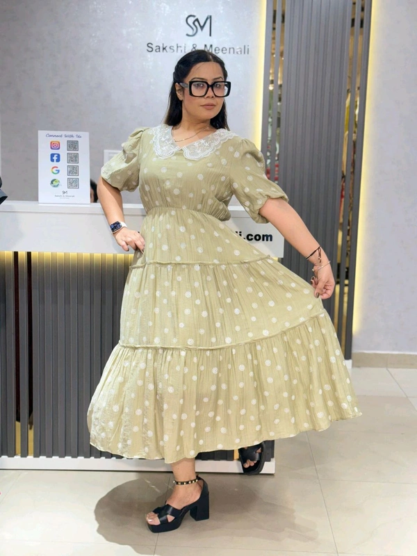 SKU 2062 Elegant Dress With Handwork Collar - Free Size M To XL, Thistle Green