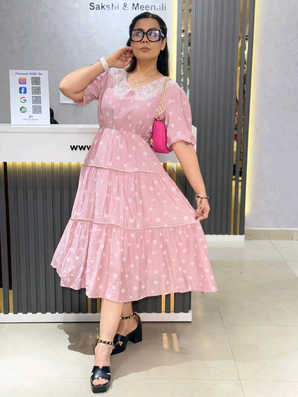 SKU 2062 Elegant Dress With Handwork Collar - Free Size M To XL, Pink