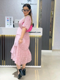 SKU 2062 Elegant Dress With Handwork Collar - Free Size M To XL, Pink