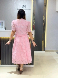 SKU 2005 Beautiful Skirt Top With Pearl Detailing  - Free Size M To XL, Pink