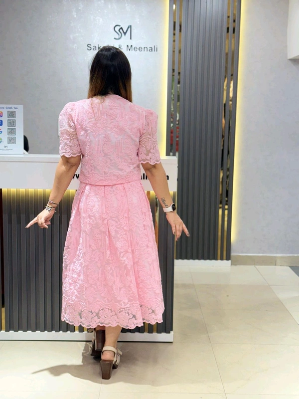 SKU 2005 Beautiful Skirt Top With Pearl Detailing  - Free Size M To XL, Pink