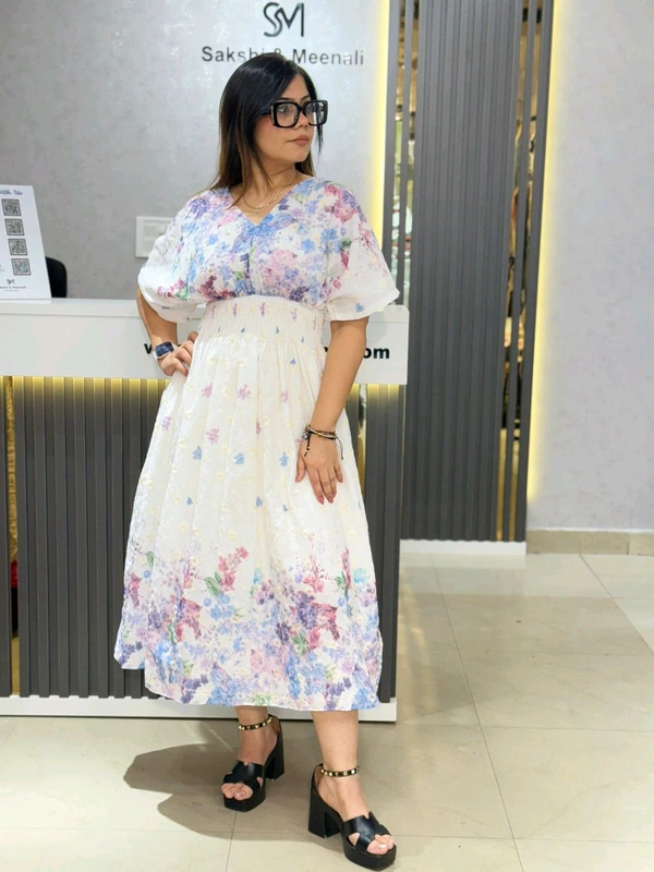 SKU 2042 Beautiful Cotton Dress With V Neck - Free Size M To XXL, Purple