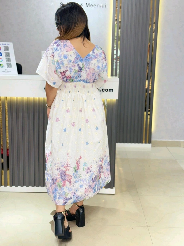 SKU 2042 Beautiful Cotton Dress With V Neck - Free Size M To XXL, Purple