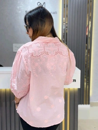 SKU 2068 Beautiful Cotton Shirt With Self Embroidery  - Free Size M To XXL, Pink