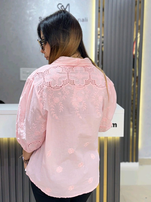 SKU 2068 Beautiful Cotton Shirt With Self Embroidery  - Free Size M To XXL, Pink