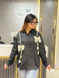 SKU 2070 Beautiful Shirt With Bow - Black, Free Size M To XXL