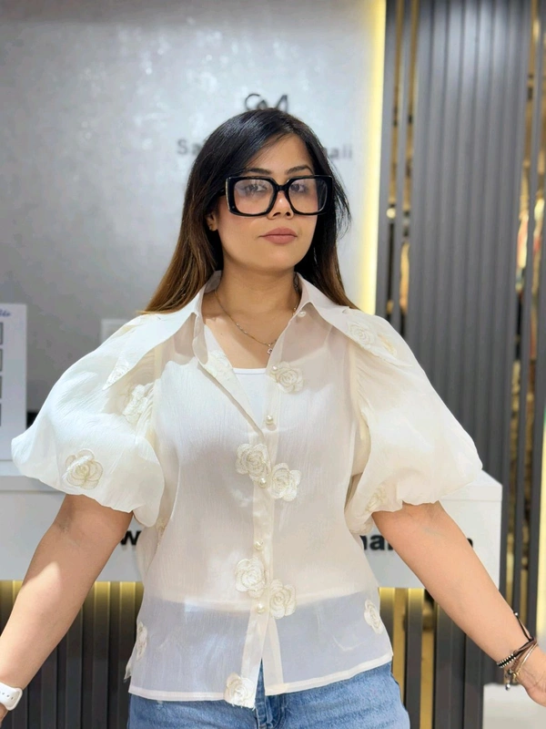 SKU 2071 Beautiful Shirt With Puff Selves  - Free Size M To XL, Off White