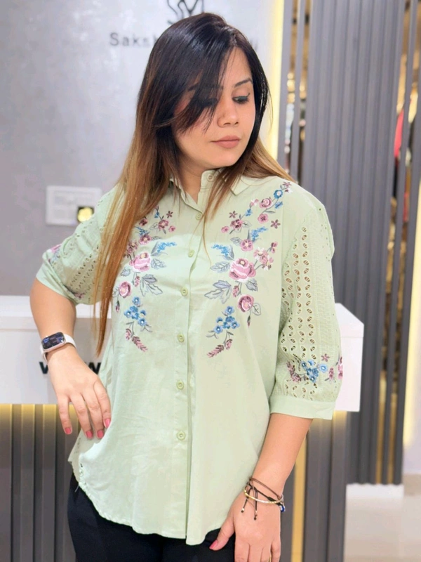 SKU 2020 Beautiful Cotton Shirt  - Free Size M To XXL, Green