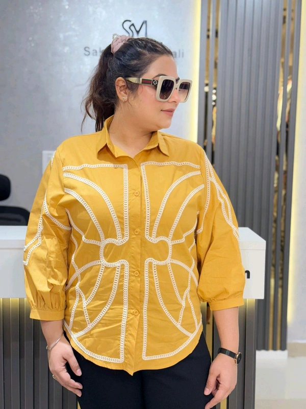 SKU 2077 Beautiful Shirt With Thread Embroidery  - Mustard, Free Size M To XXL