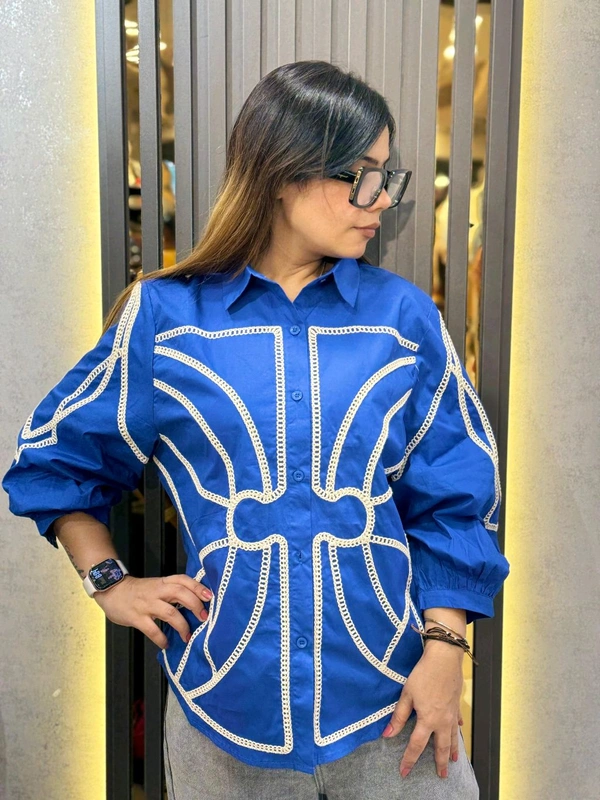 SKU 2077 Beautiful Shirt With Thread Embroidery  - Free Size M To XXL, Blue