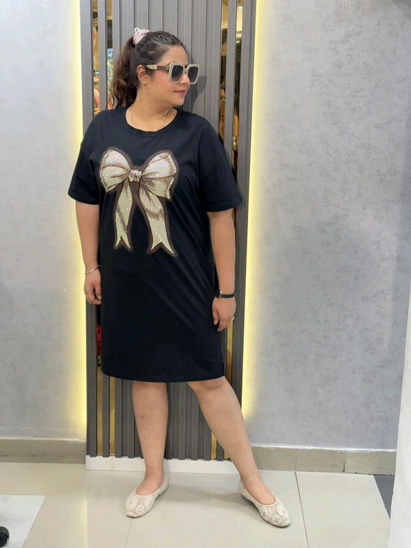 SKU 2078 Beautiful Dress With Bow Detailing  - Black, Free Size M To XXXL
