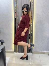 SKU 2078 Beautiful Dress With Bow Detailing  - Free Size M To XXXL, Maroon