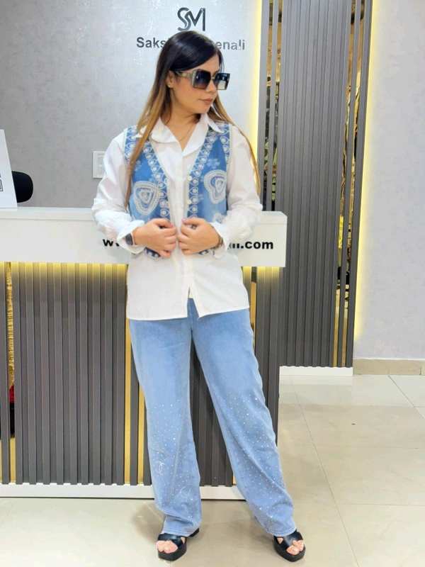 SKU 2079 Comfortable Jogger Denim With  Rhinestone Detailing  - Light Blue, Free Waist 28 To 34