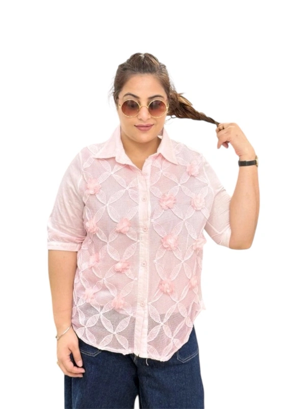 SKU 1860 Pastel Floral Lace Shirts – Lightweight & Elegant Summer Wear - Free Size M TO XXL, Blush Pink