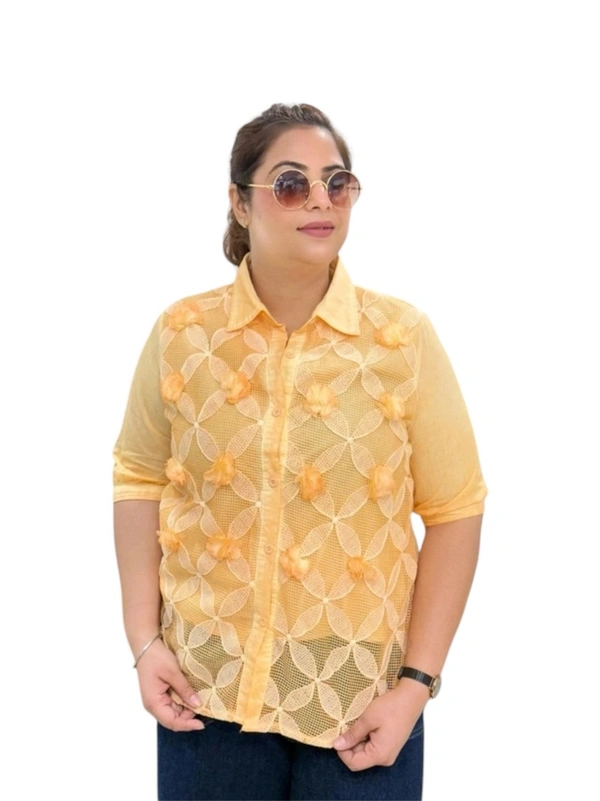 SKU 1860 Pastel Floral Lace Shirts – Lightweight & Elegant Summer Wear - Free Size M TO XXL, Orange
