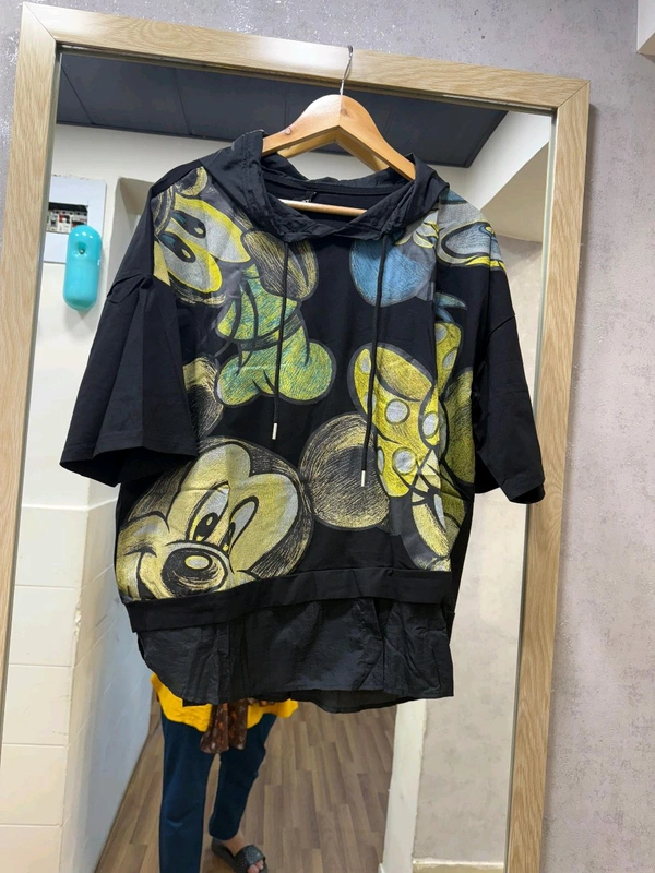 SKU 2085 Beautiful Mickey Tee With Hoodie  - Free Size M To XXL, Black