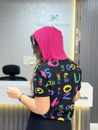 SKU 2087 Beautiful Tee With Hoodie  - Black, Free Size M To XL