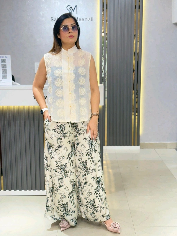 SKU 2088 Beautiful Cordset With Satin Plazo - Free Size M To XL, Off White