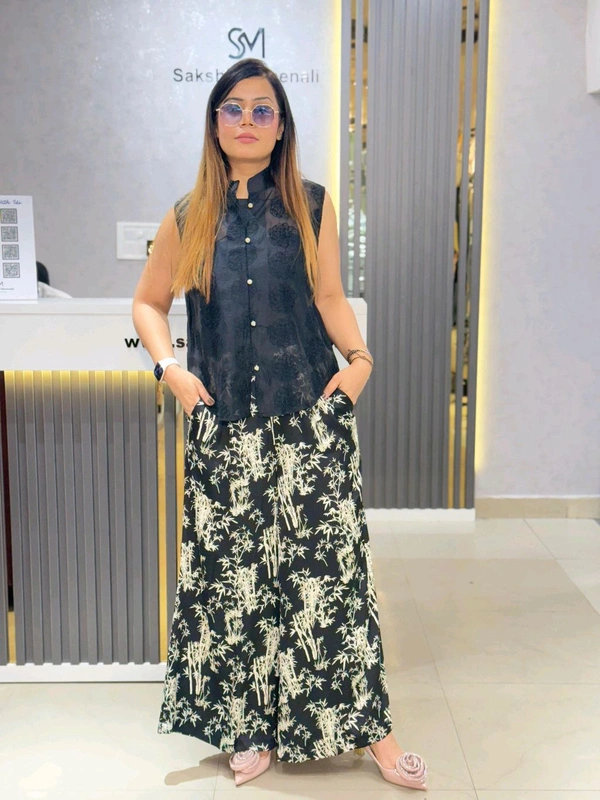 SKU 2088 Beautiful Cordset With Satin Plazo - Free Size M To XL, Black