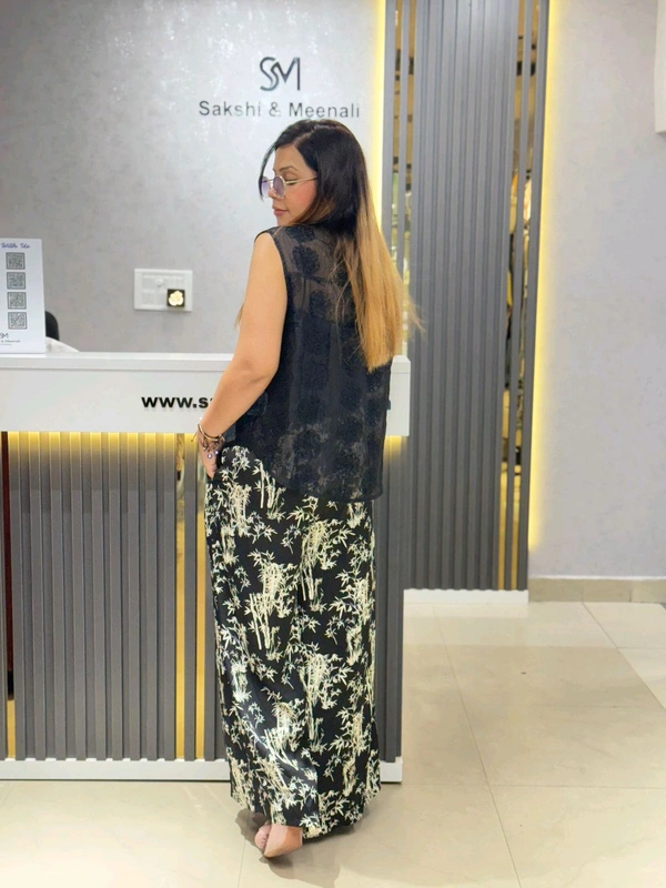SKU 2088 Beautiful Cordset With Satin Plazo - Free Size M To XL, Black