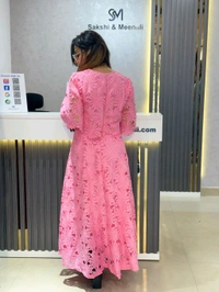 SKU 2091 Beautiful Skirt Top With Hakoba Detailing  - Free Size M To XXL, Pink