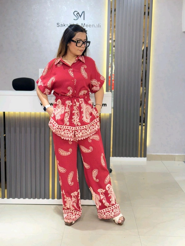 SKU 2092 Beautiful Cordset With Belt - Free Size M To XXL, Maroon