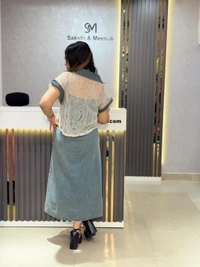 SKU 2110 Beautiful Dress With Flower Design  - Free Size M To Xl, Denim