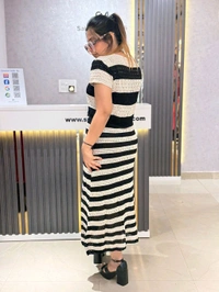 SKU 2109 Beautiful Dress With Stripes And Inner - Black, Free Size M To XXL
