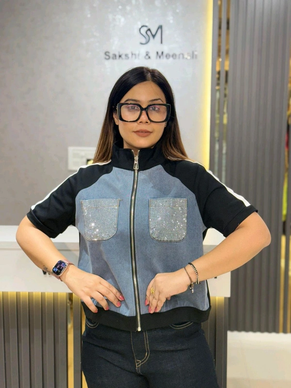 SKU 2103 Beautiful Shacket With Rhinestone Pocket - Free Size M To Xl, Black