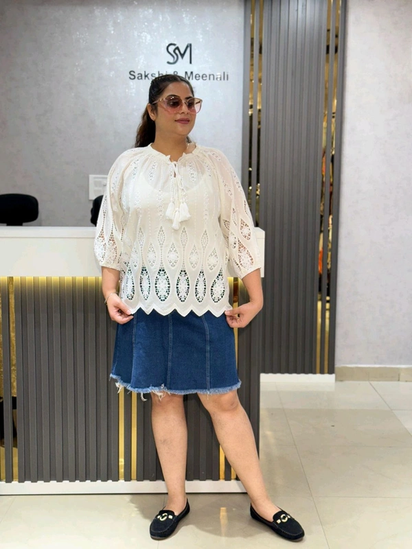 SKU 2104 Elegant Top With Cutting Work - Free Size M To XXXL, White