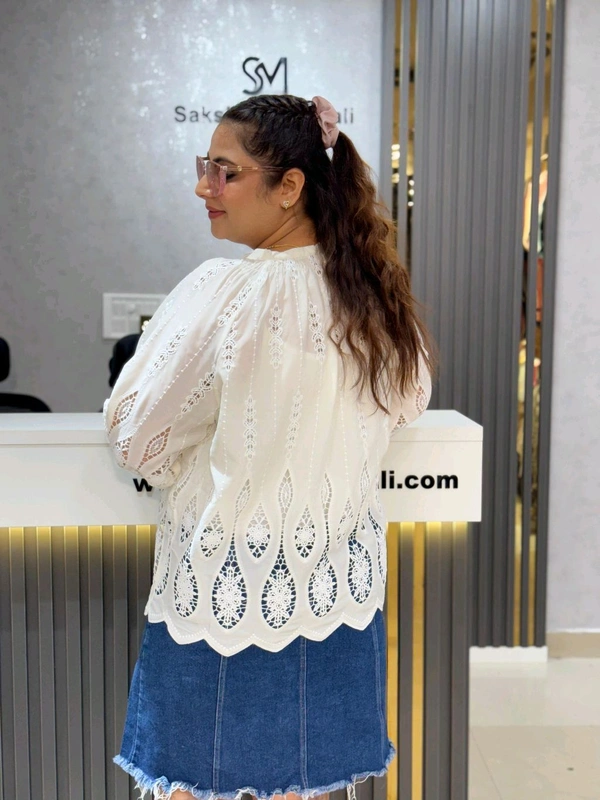 SKU 2104 Elegant Top With Cutting Work - Free Size M To XXXL, White