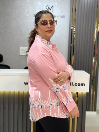SKU 2106 Beautiful Shirt With Embroidery And Stud - Pink, Free Size M To XXL