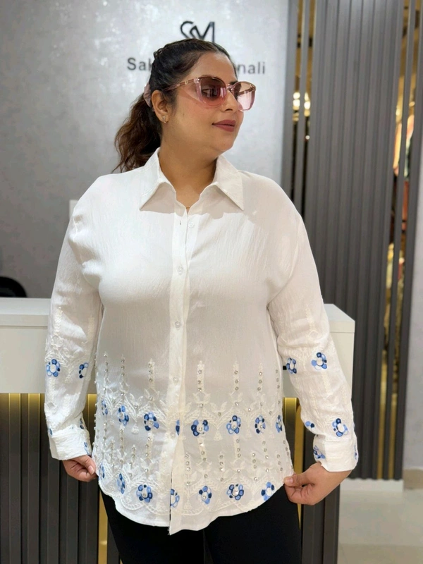 SKU 2106 Beautiful Shirt With Embroidery And Stud - Free Size M To XXL, White