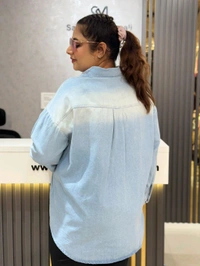 SKU 2099 Beautiful Denim Shirt With Lace And Stud - Blue, Free Size L To 4xl