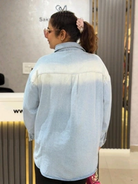 SKU 2099 Beautiful Denim Shirt With Lace And Stud - Blue, Free Size L To 4xl