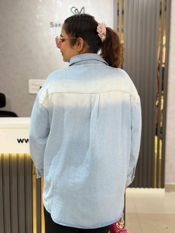 SKU 2099 Beautiful Denim Shirt With Lace And Stud - Blue, Free Size L To 4xl
