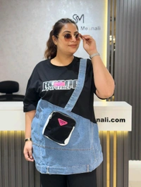 SKU 2119 Beautiful Denim Dress With Pocket - Black, Free Size L To 4Xl