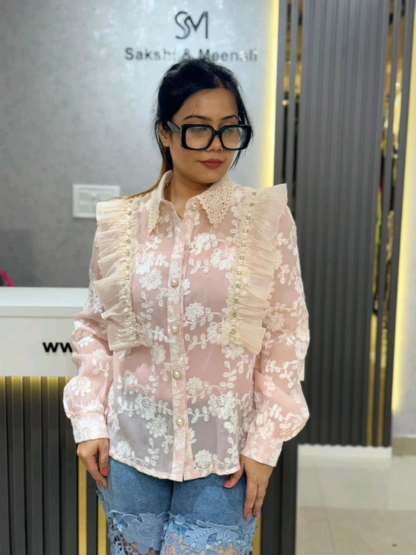 SKU 2113 Beautiful Shirt With Embroidery And Stud - Free Size M To Xl, Peach