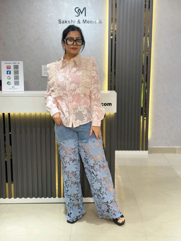SKU 2113 Beautiful Shirt With Embroidery And Stud - Free Size M To Xl, Peach