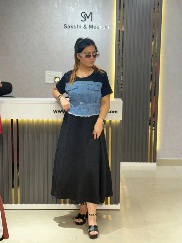 SKU 2112 Beautiful Denim Dress - Free Size M To Xl, Black
