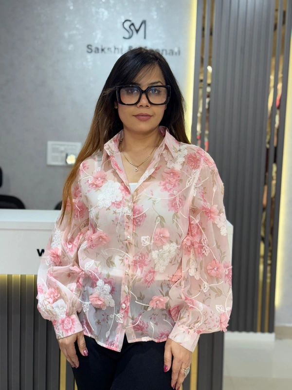 SKU 2114 Beautiful 2 Piece Shirt With 3D Flower - Free Size M To Xl, Pink