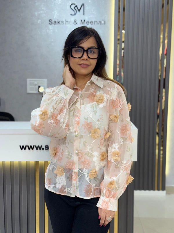 SKU 2114 Beautiful 2 Piece Shirt With 3D Flower - Free Size M To Xl, Orange