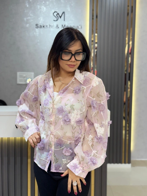 SKU 2114 Beautiful 2 Piece Shirt With 3D Flower - Free Size M To Xl, Purple
