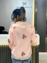 SKU 2116 Beautiful 2 Piece Shirt With 3D Flower Button - Free Size M To Xl, Peach