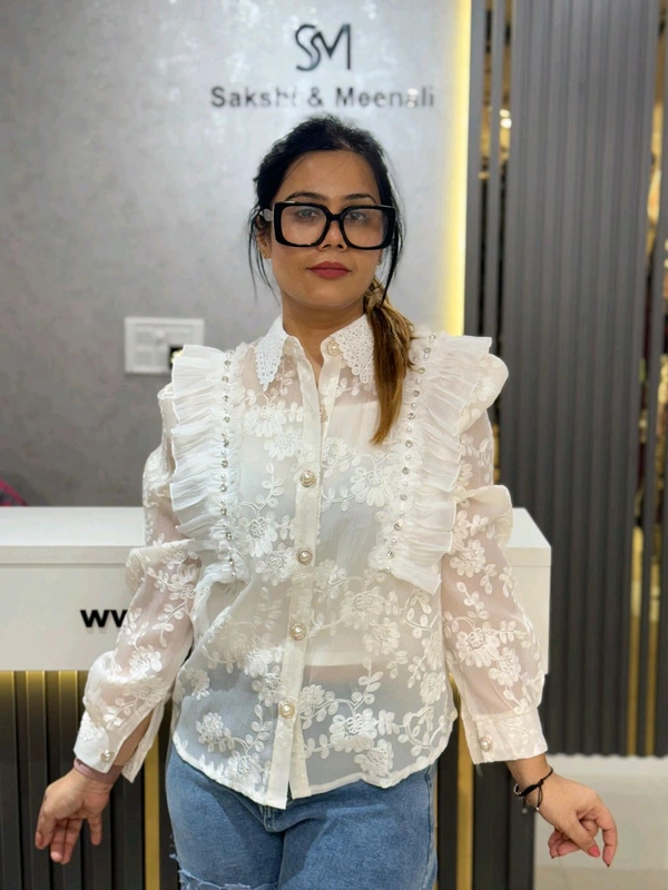 SKU 2113 Beautiful Shirt With Embroidery And Stud - Free Size M To Xl, Off White