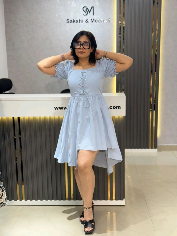 SKU 2124 Elegant Lace-Up High-Low Dress - Powder Blue, Free Size M To XL